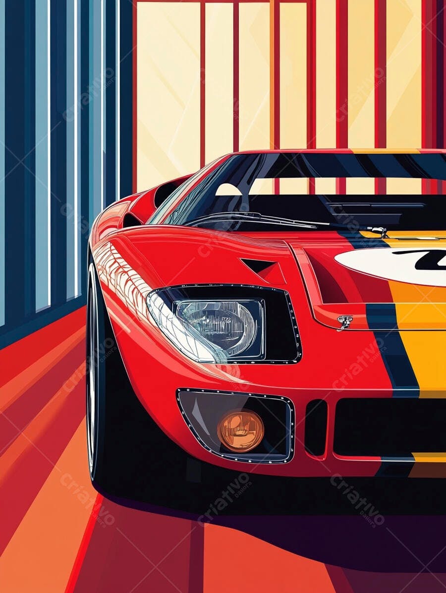 Ilustração Carro Esportivo Vermelho Estilo Pop Art Retrô