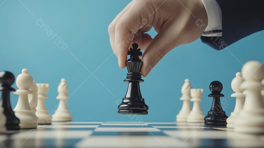 Foto Mão Movendo Peça de Xadrez Rei Preto Estratégia Negócios