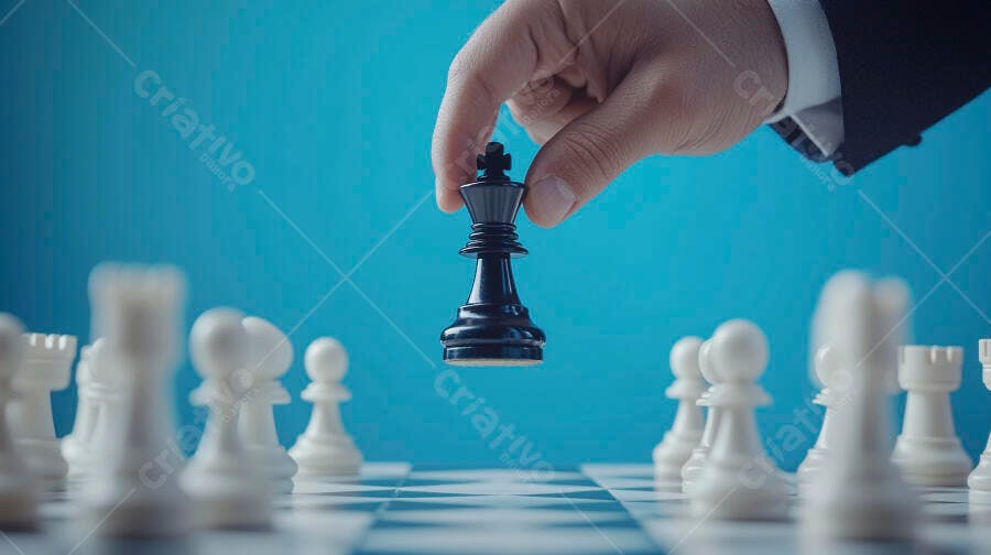 Foto Mão Movendo Peça Rei Xadrez Estratégia de Negócios