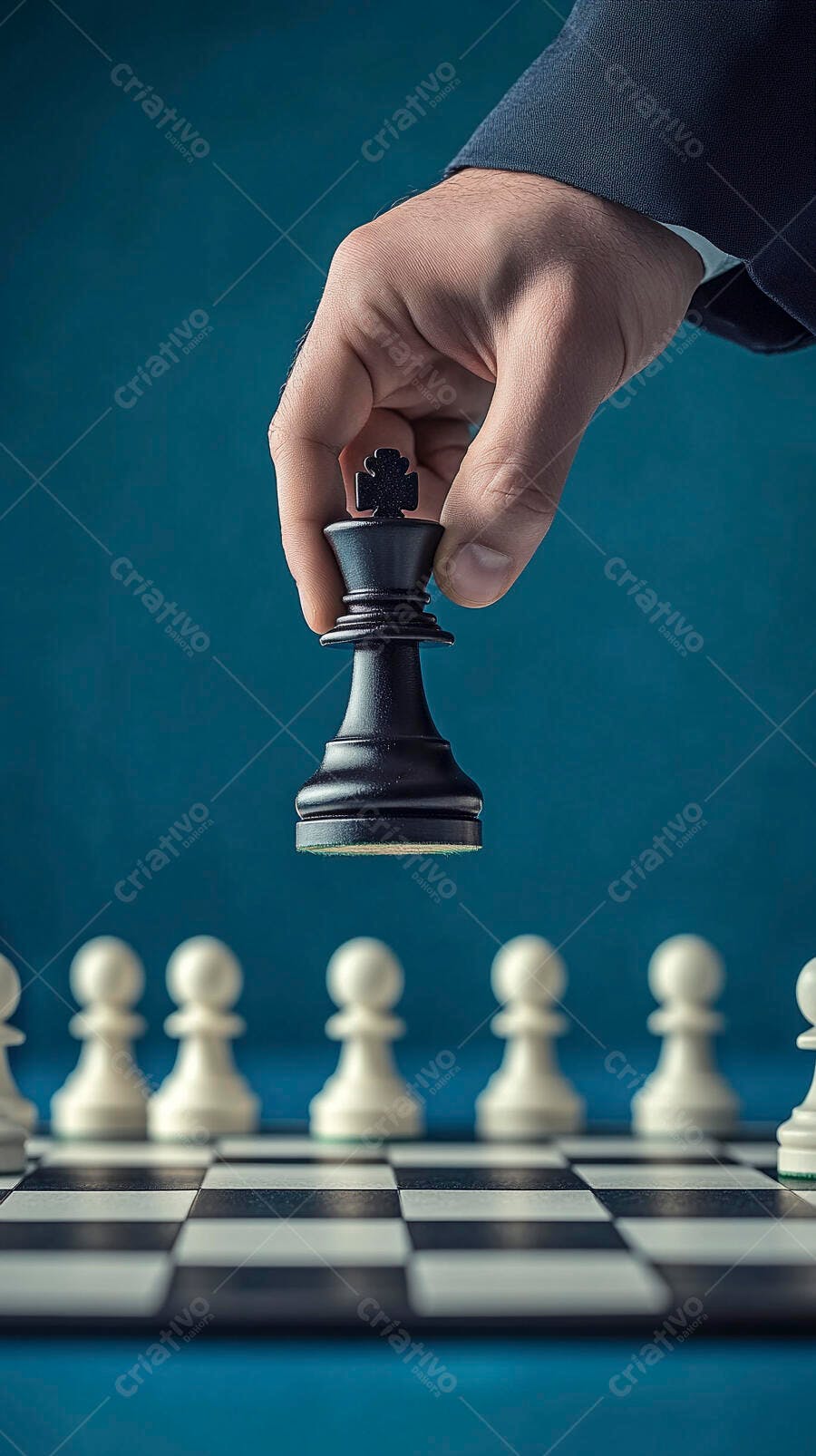 Foto Mão Movendo Peça de Xadrez Rei Preto Estratégia Negócios