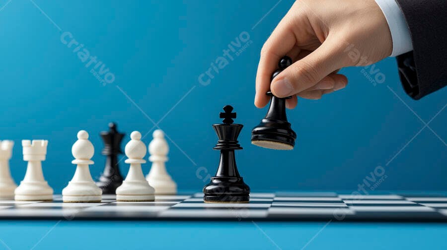 Foto Mão Jogando Xadrez Peça Rei Estratégia Negócios