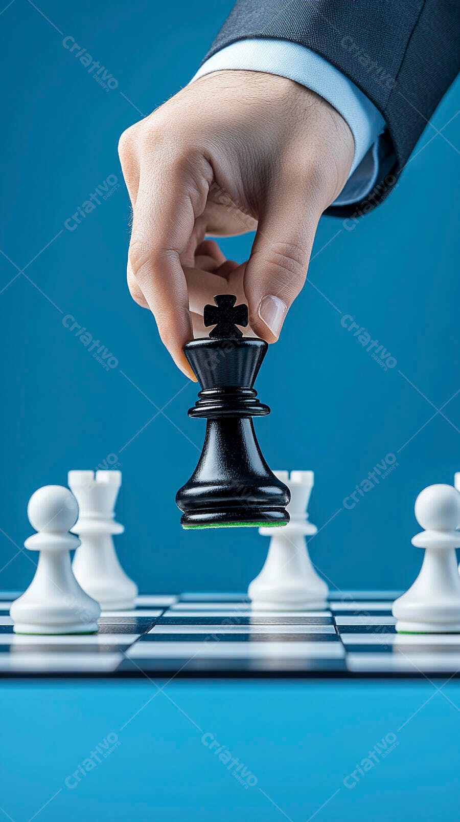 Foto Mão Jogando Xadrez Rei Preto Tabuleiro Azul