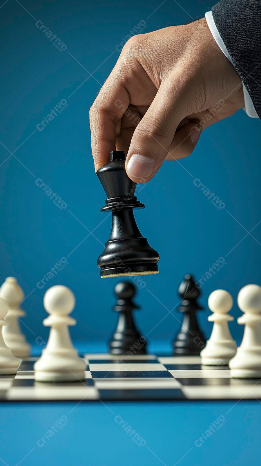 Foto Mão Jogando Xadrez Rei Preto Tabuleiro Estratégia