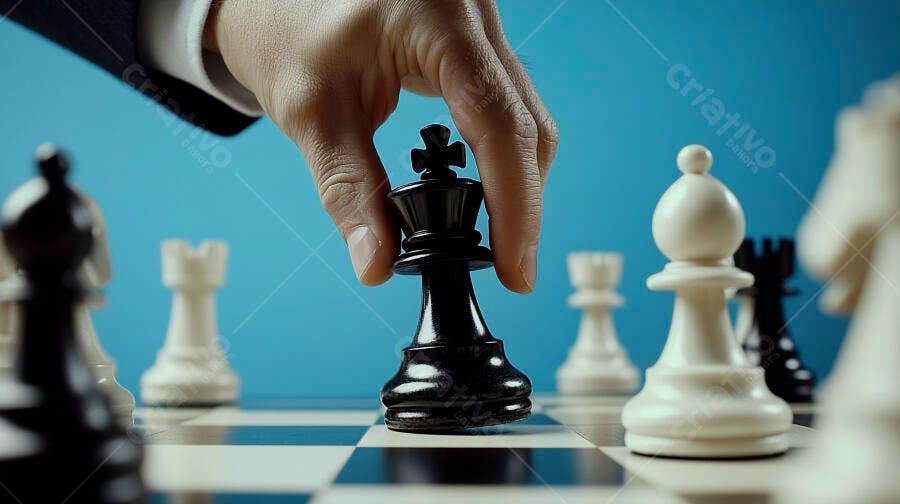 Foto Mão Movendo Peça de Xadrez Rei Preto Estratégia Negócios