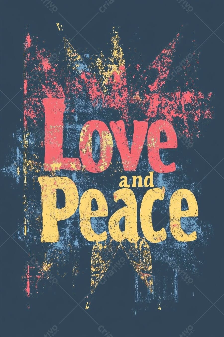 Arte Tipográfica Love and Peace Estilo Grunge Retrô