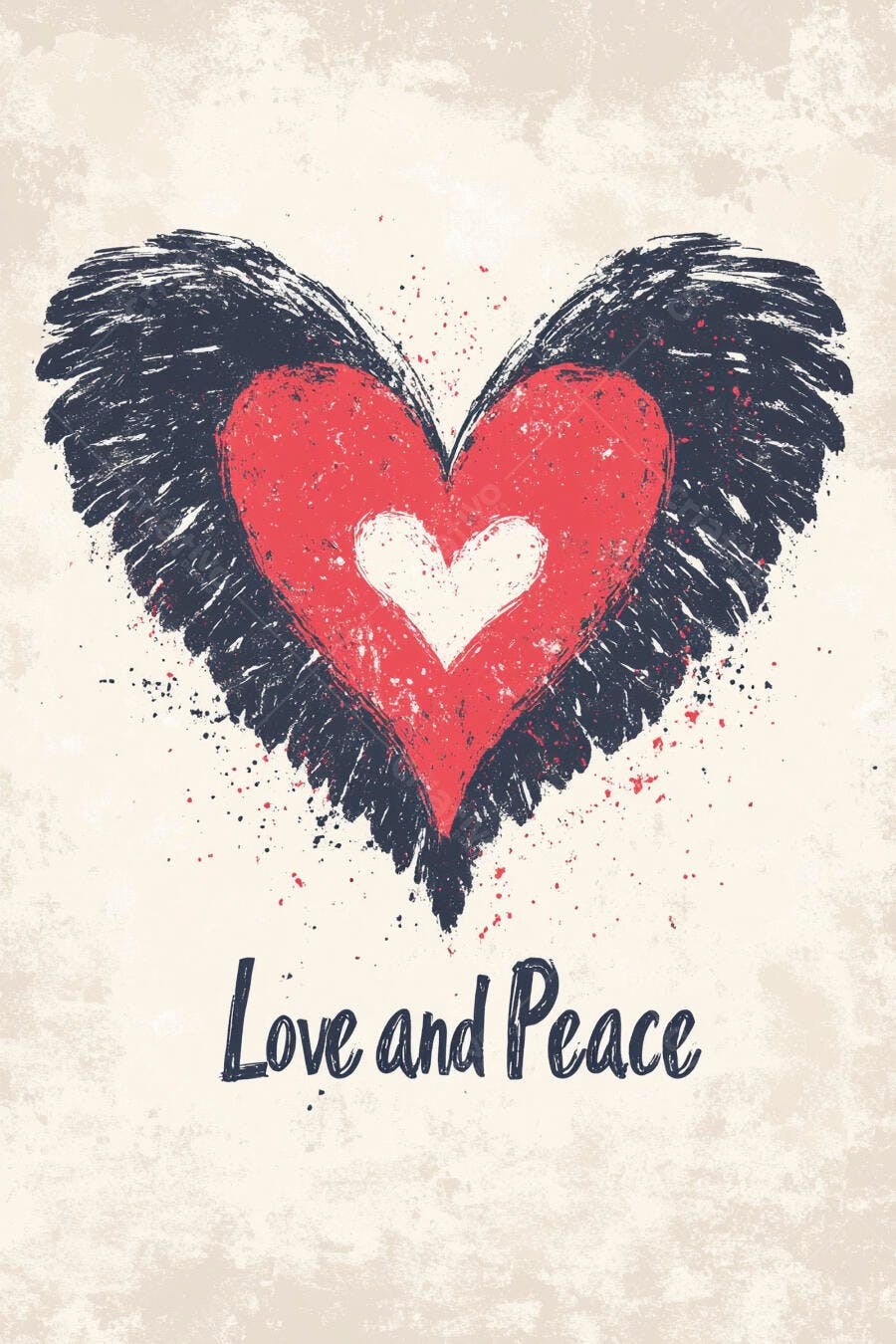 Coração Alado Vermelho Ilustração Love and Peace