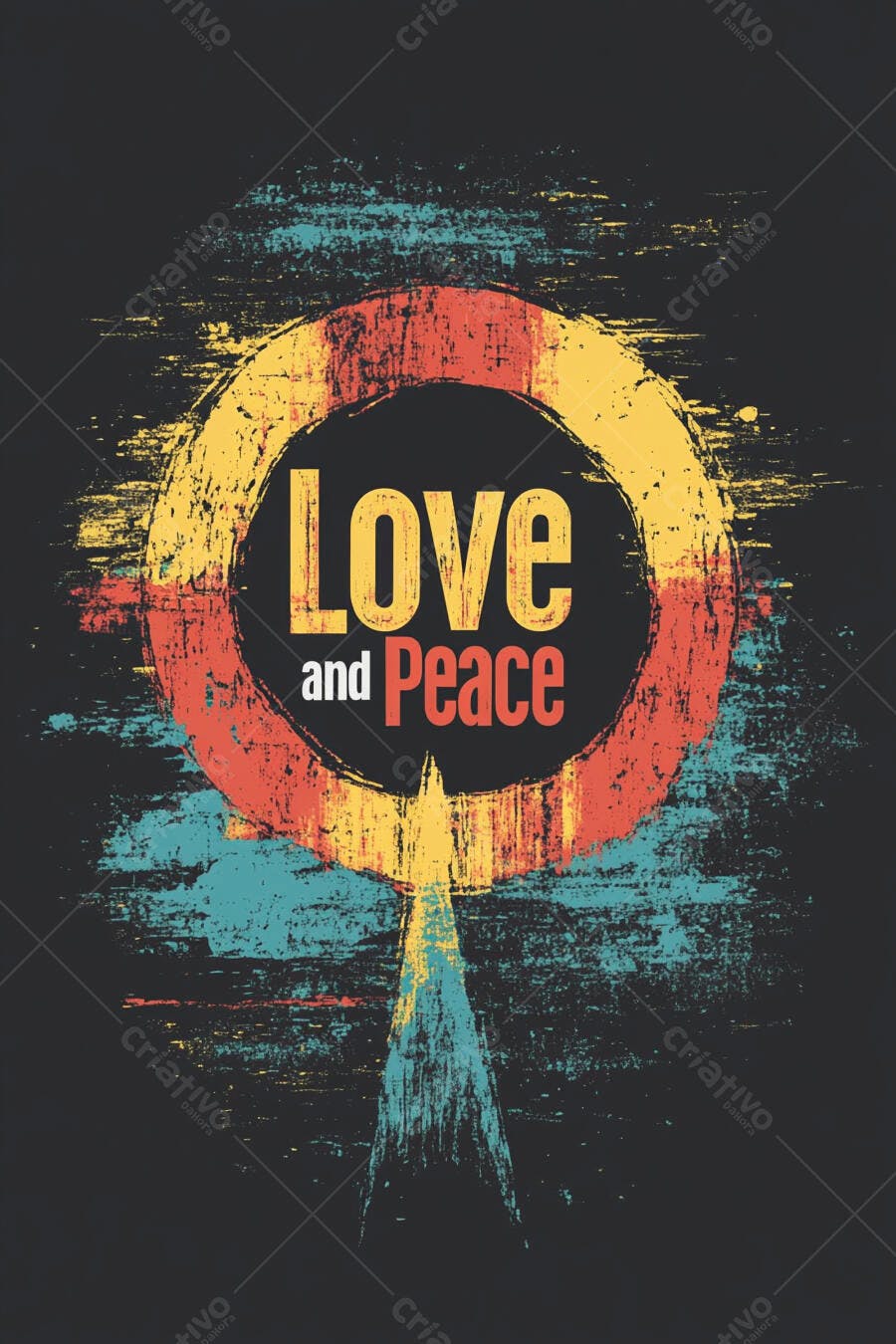 Ilustração Love and Peace Estilo Grunge Retrô