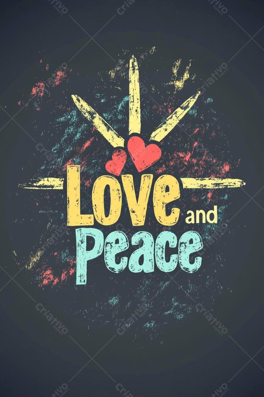 Arte Love and Peace Corações Estilo Grunge Escuro