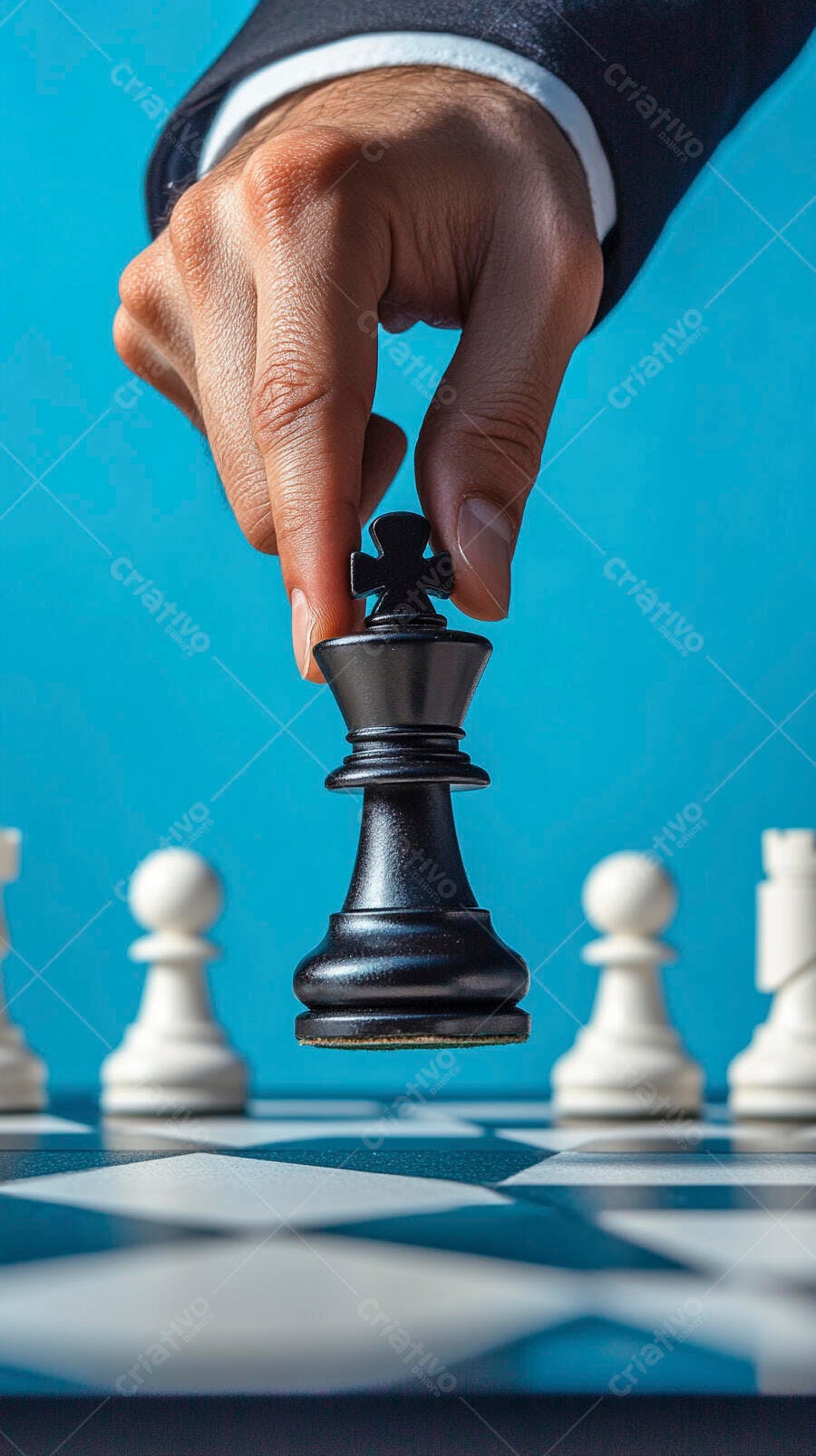 Foto Mão Movendo Peça Rei Xadrez Estratégia Negócios