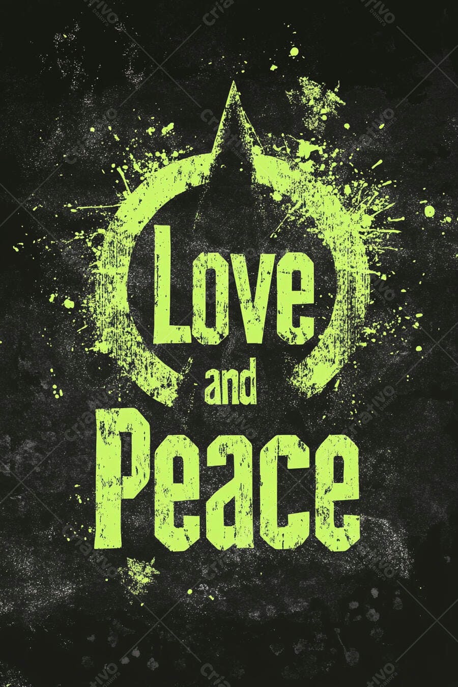 Arte gráfica Love and Peace estilo grunge neon em fundo preto