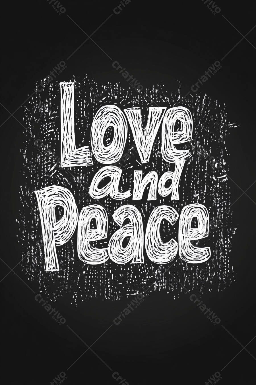 Letras brancas "Love and Peace" em fundo preto estilo lousa giz