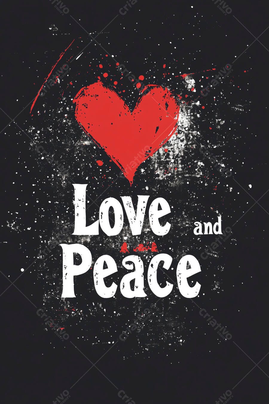 Arte Vetorial Coração Vermelho Love and Peace Grunge