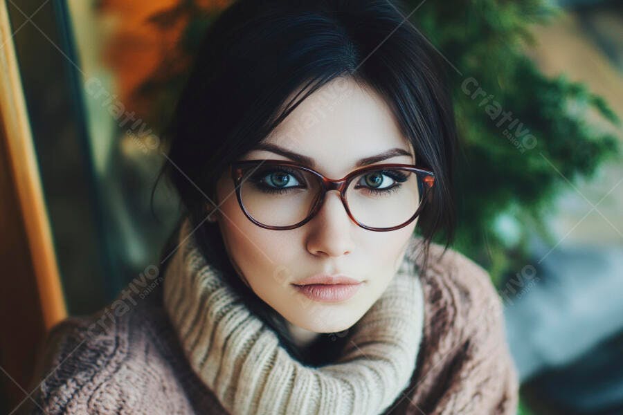 Foto Retrato Mulher Jovem Óculos Olhar Intenso