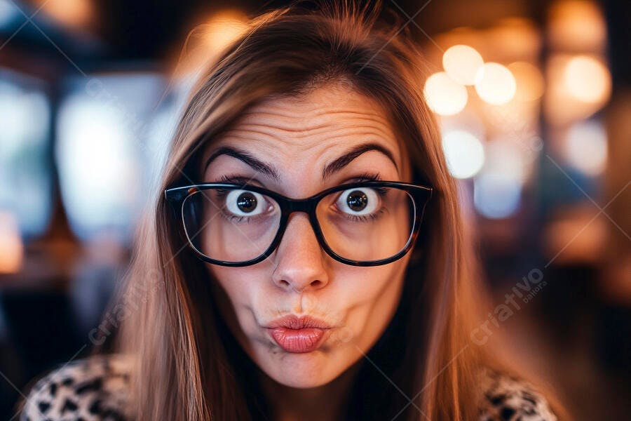 Foto Mulher Jovem Fazendo Careta Óculos Engraçada Close-up