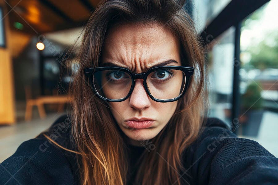 Foto Mulher Jovem Fazendo Careta Óculos Selfie Close-up