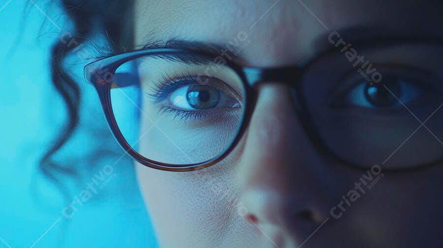 Foto Olhos Mulher Óculos Tela Computador Luz Azul