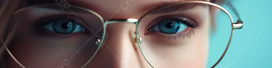 Foto Olhos Azuis Mulher Óculos Coração Foco Detalhe