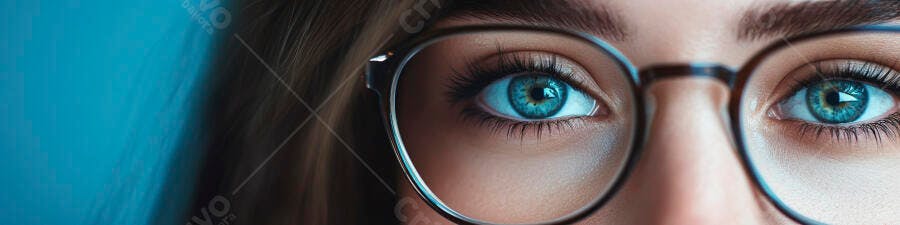 Foto Olhos Azuis Mulher Óculos Foco Visão