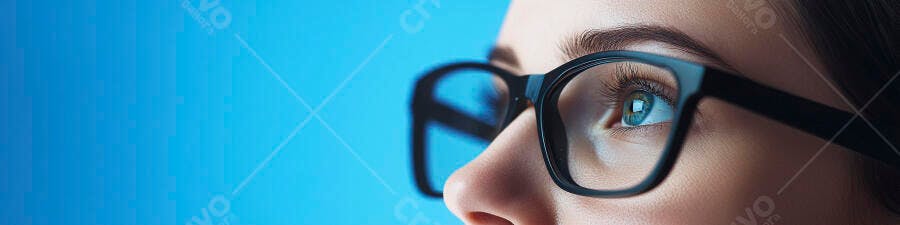 Foto Mulher Olhando Foco Óculos Azul Tecnologia