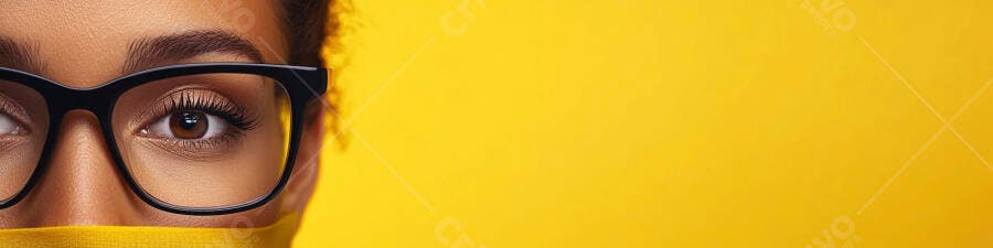 Foto Mulher Negra Óculos Fundo Amarelo Close-up