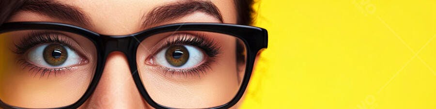 Olhos Abertos Mulher Usando Óculos Fundo Amarelo
