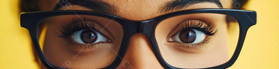 Foto Olhos Mulher Negra Óculos Fundo Amarelo Close-up