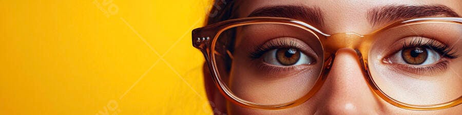Foto Olhos Mulher Óculos Fundo Amarelo Close-up