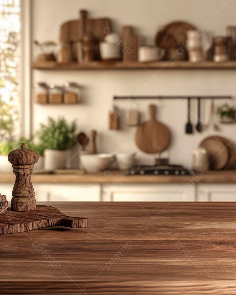 Foto Bancada de Cozinha Madeira Rústica Espaço para Produto