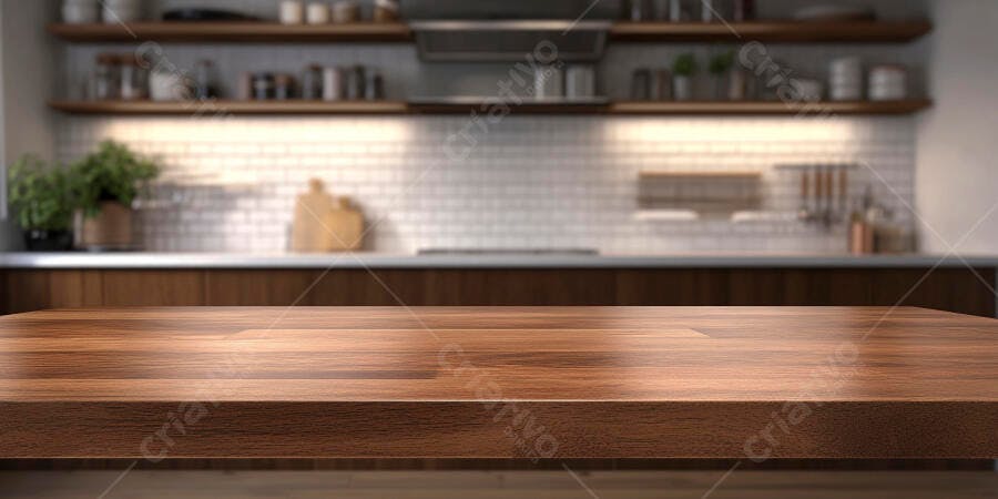 Foto Bancada de Cozinha Madeira Fundo Desfocado Moderno
