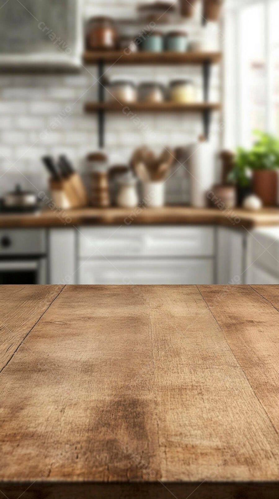 Foto Mesa de Madeira Rústica Cozinha Fundo Desfocado