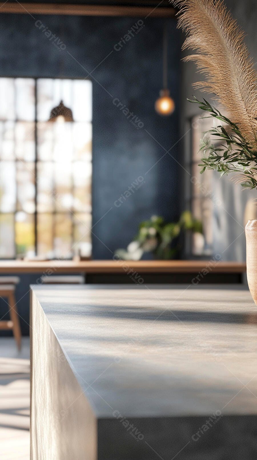 Foto Bancada Cozinha Moderna Iluminação Natural Fundo Desfocado