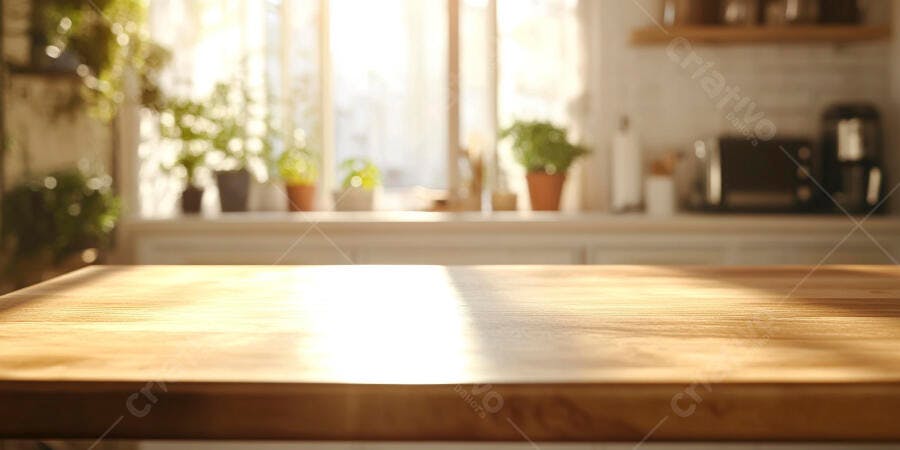 Foto Mesa de Cozinha Vazia Fundo Desfocado Iluminação Natural