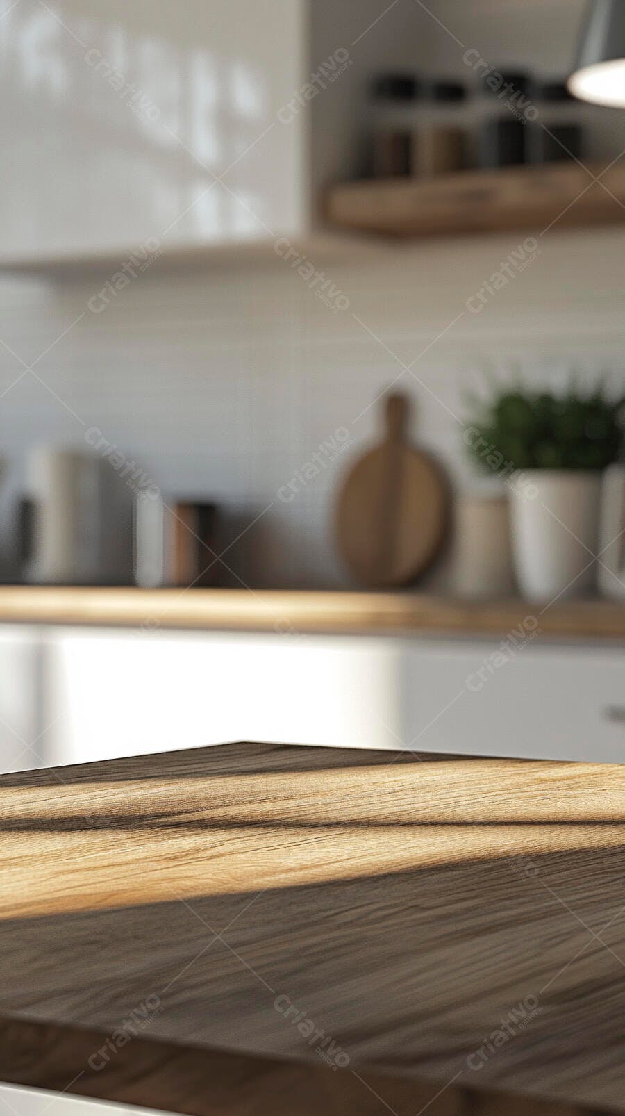Foto Bancada de Madeira Cozinha Moderna Fundo Desfocado