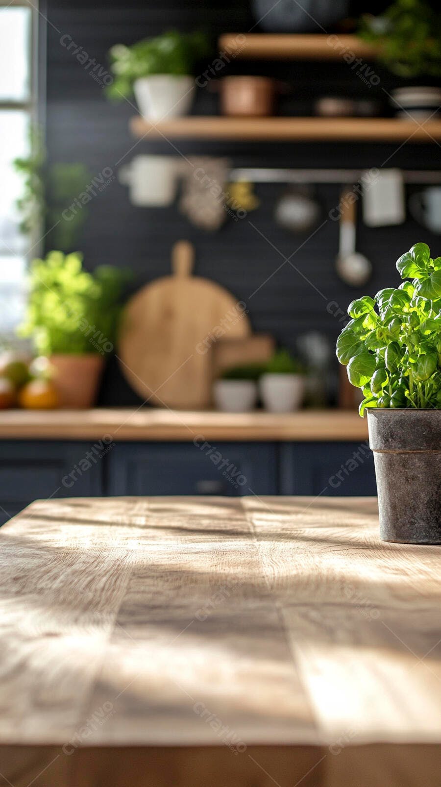 Foto Cozinha Moderna Bancada Madeira com Ervas Frescas