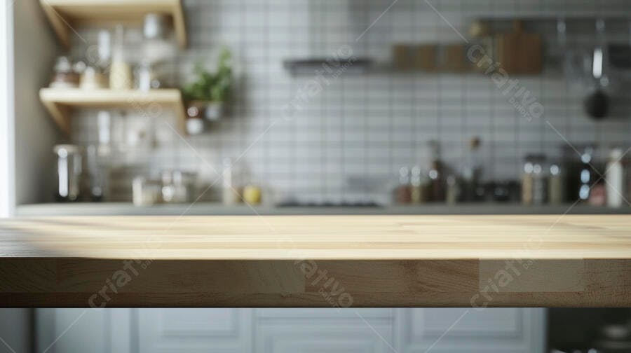 Foto Bancada de Cozinha Madeira Fundo Desfocado Espaço para Produto