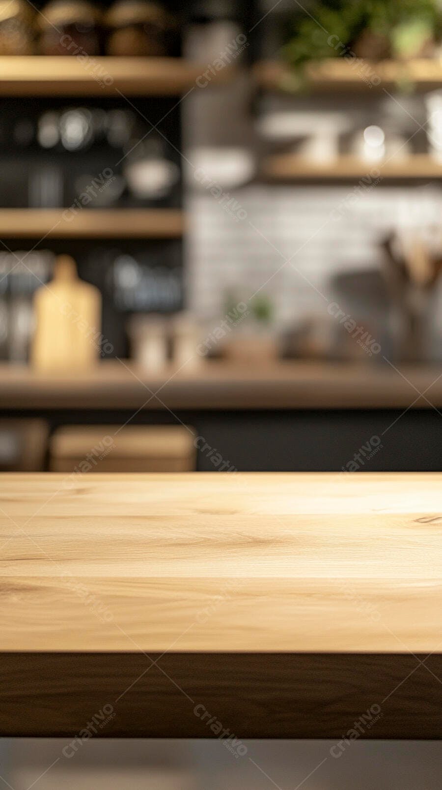 Foto Bancada de Madeira Cozinha Moderna Fundo Desfocado