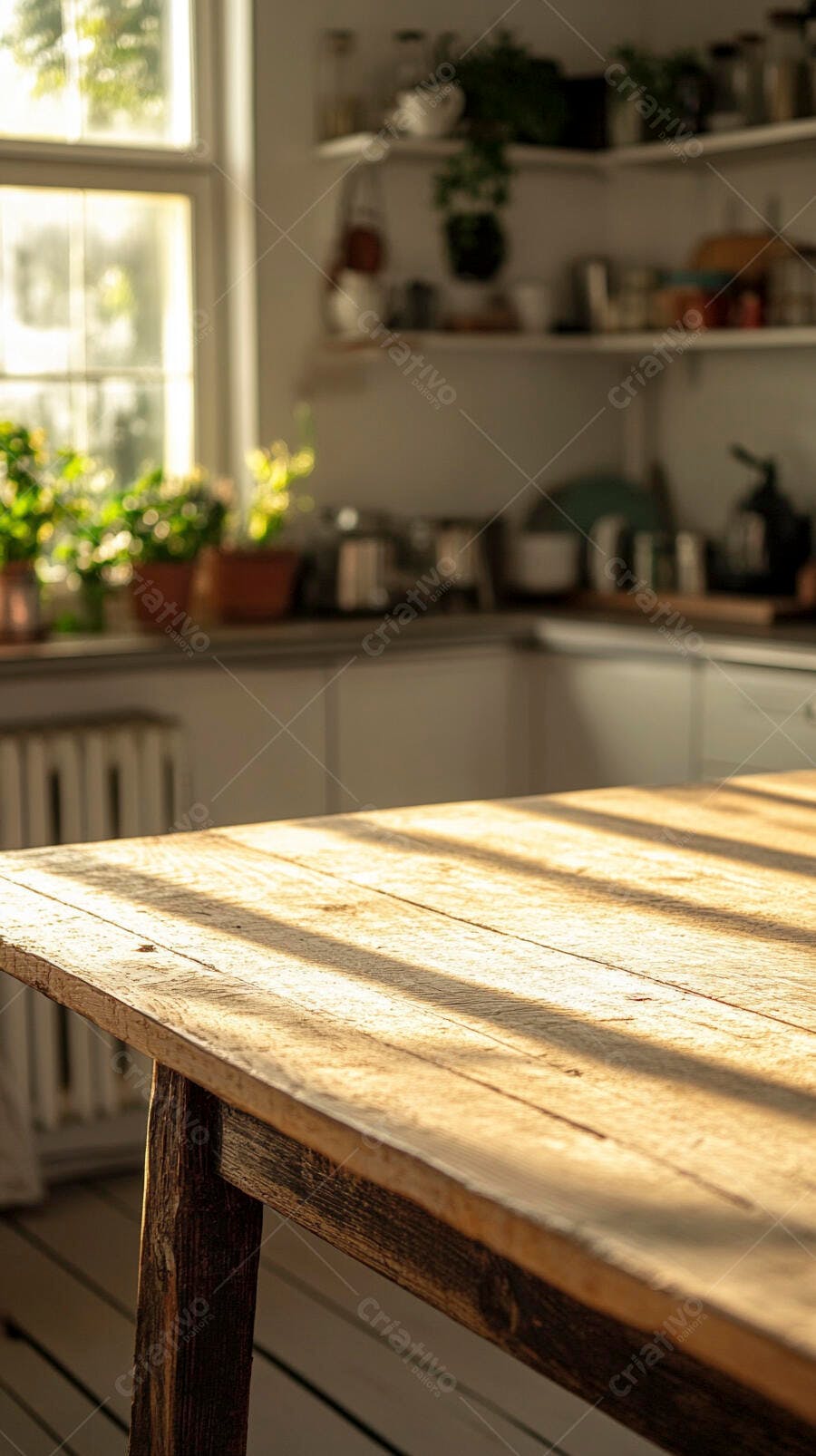 Foto Mesa de Madeira Rústica Cozinha com Luz Solar Natural