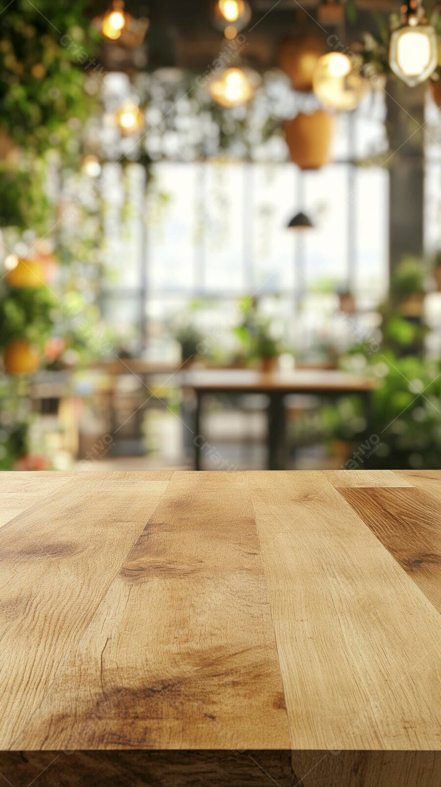 Foto Mesa de Madeira Vazia Fundo Desfocado Café Restaurante