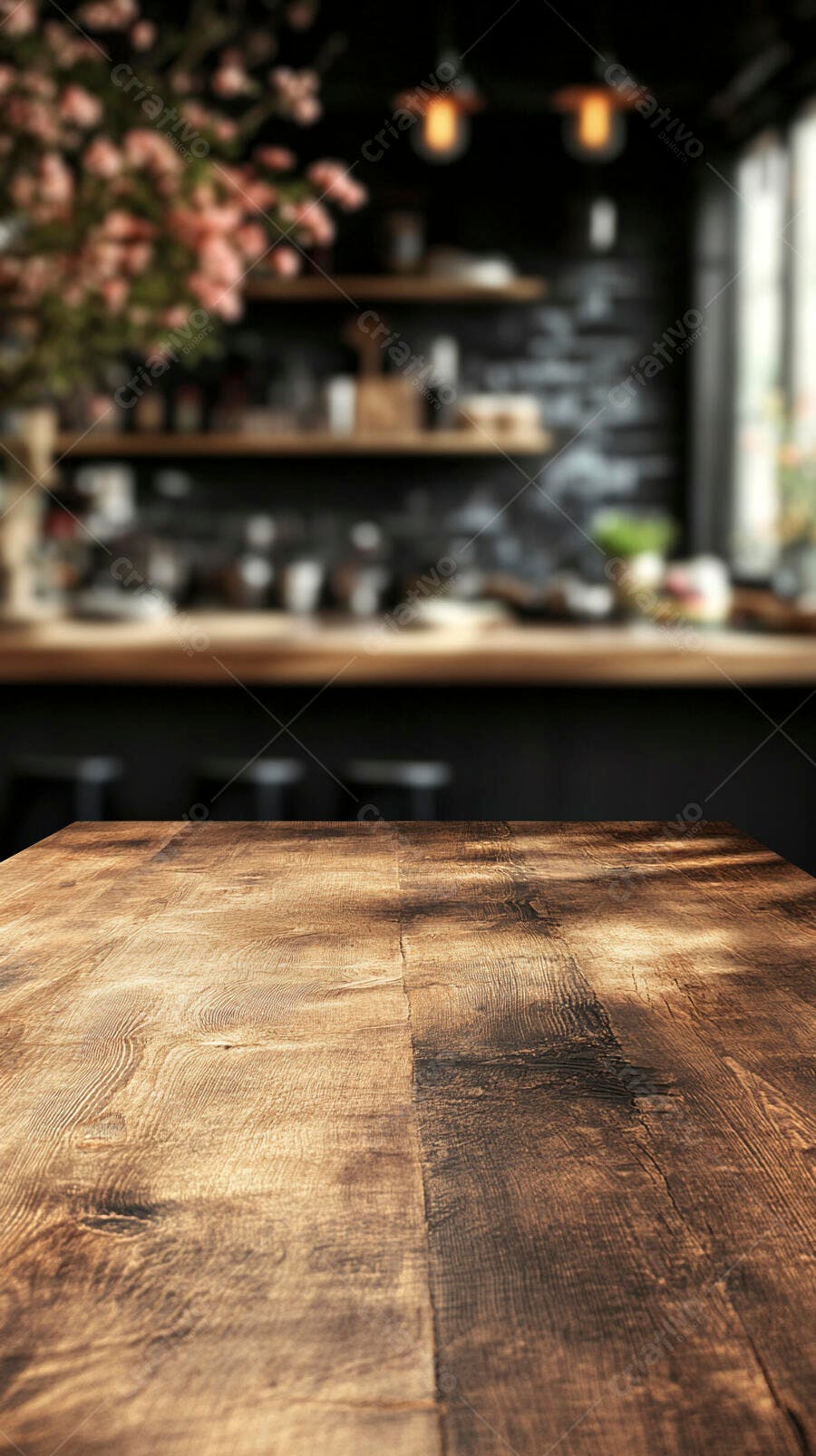 Foto Mesa de Madeira Rústica Fundo Desfocado Café Restaurante