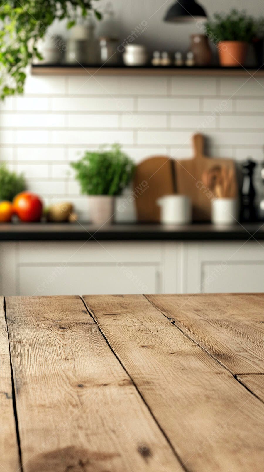 Foto Mesa de Madeira Rústica Cozinha Fundo Desfocado