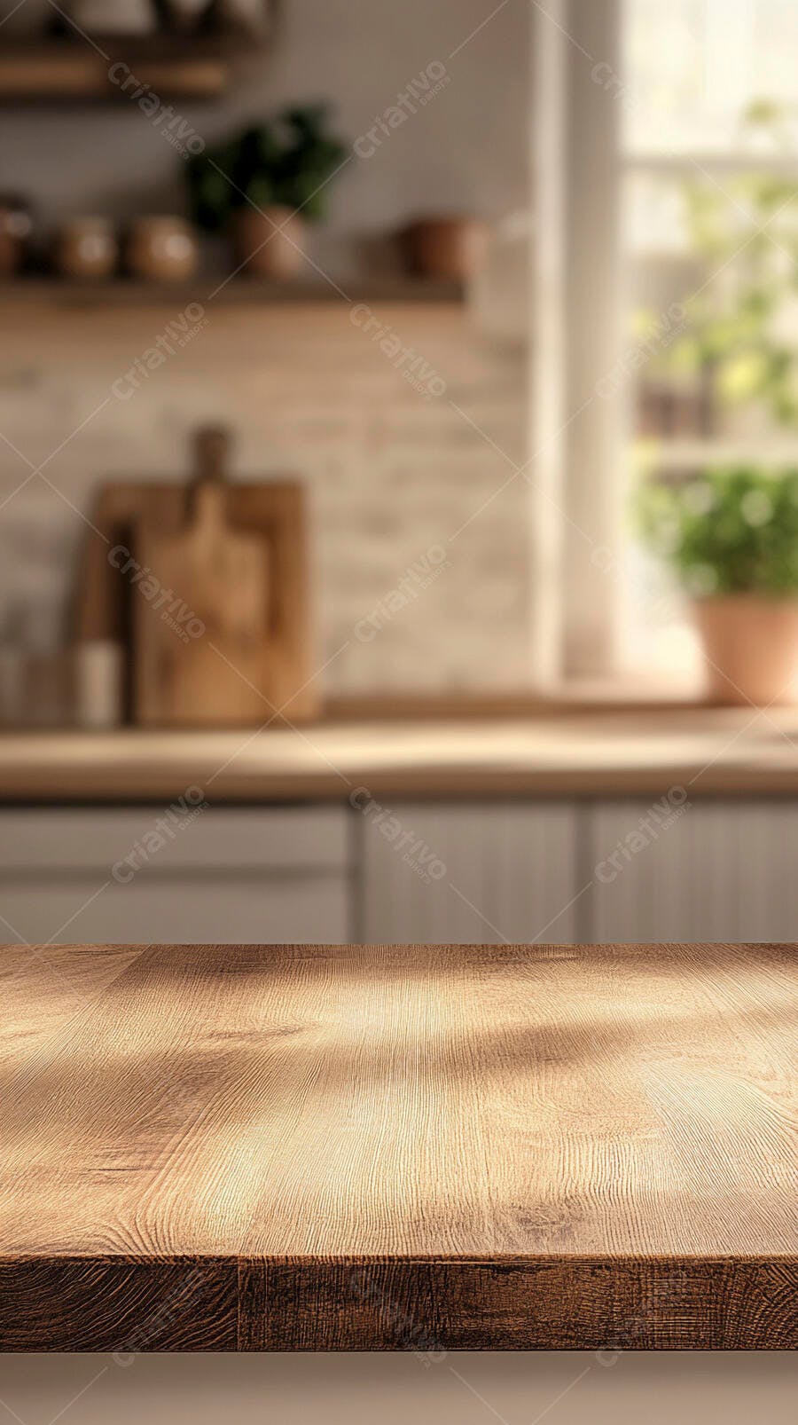 Foto Bancada de Madeira Cozinha Moderna Fundo Desfocado