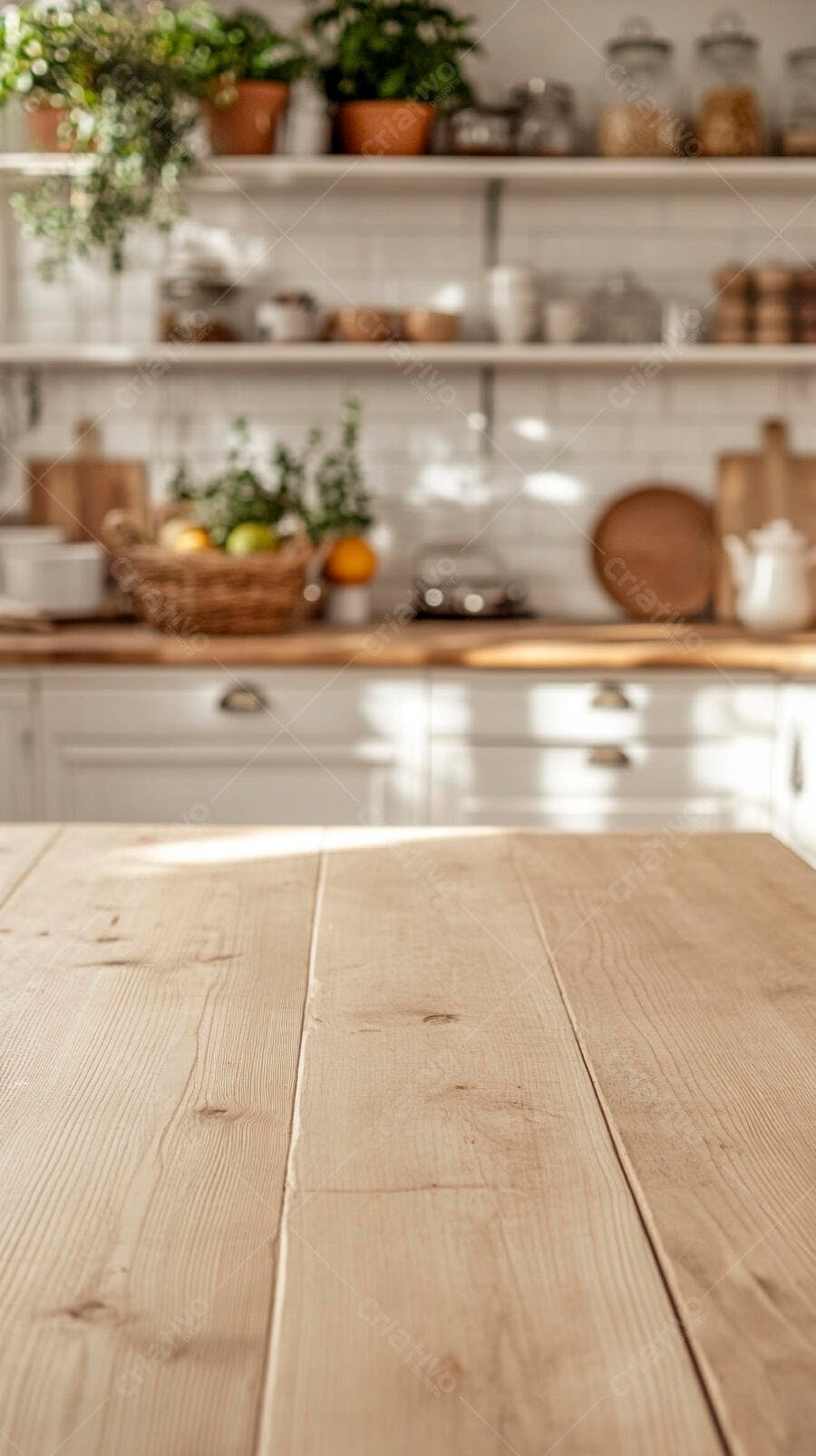Foto Mesa de Madeira Cozinha Branca Fundo Desfocado