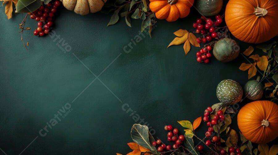 Foto Flat Lay Abóboras Folhas Outono Fundo Escuro