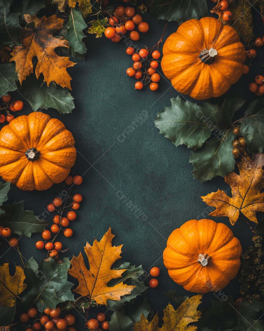 Foto Abóboras Folhas Outono Fundo Escuro Flat Lay