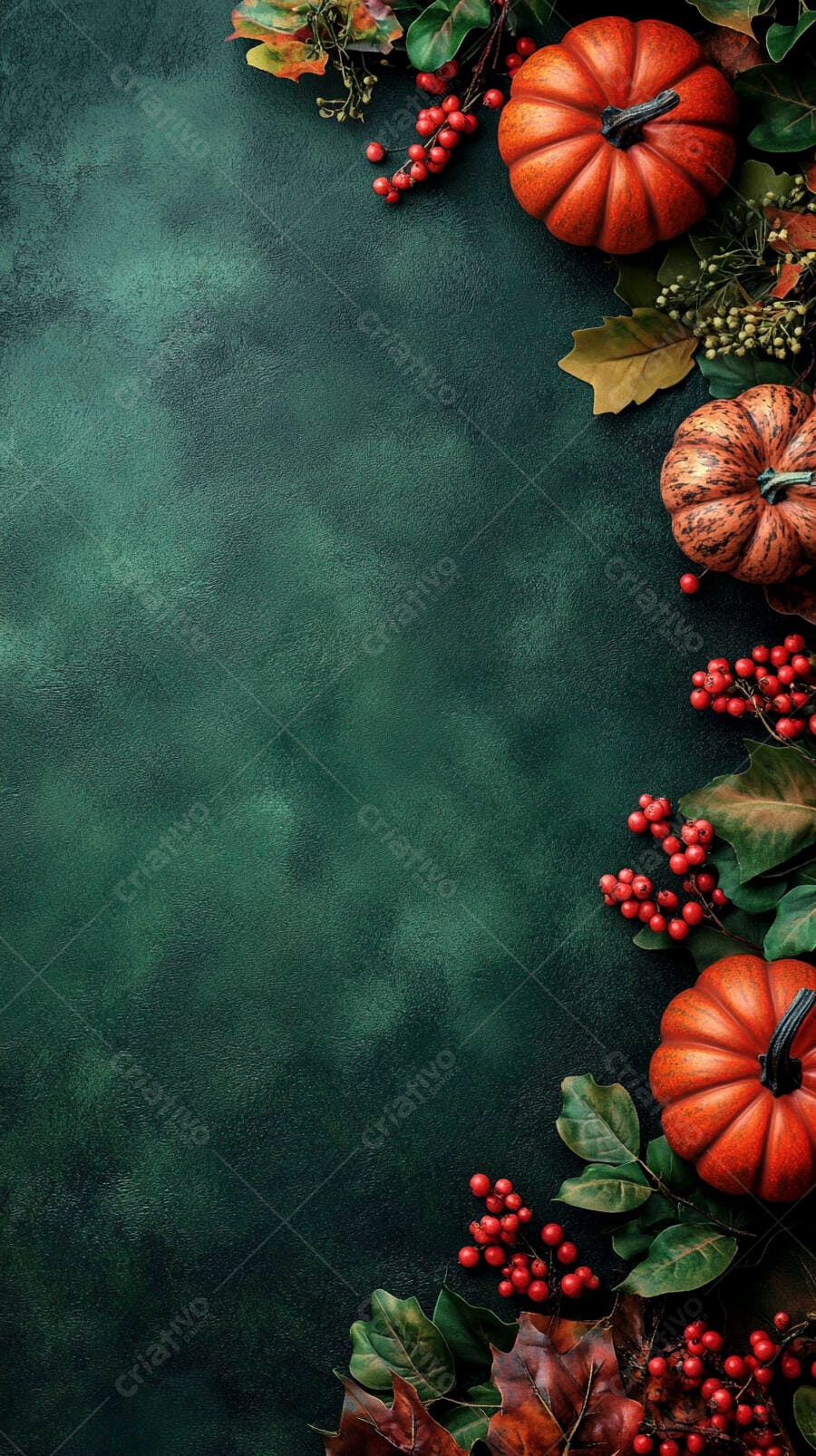 Foto Abóboras e Frutas Vermelhas Fundo Escuro Outono
