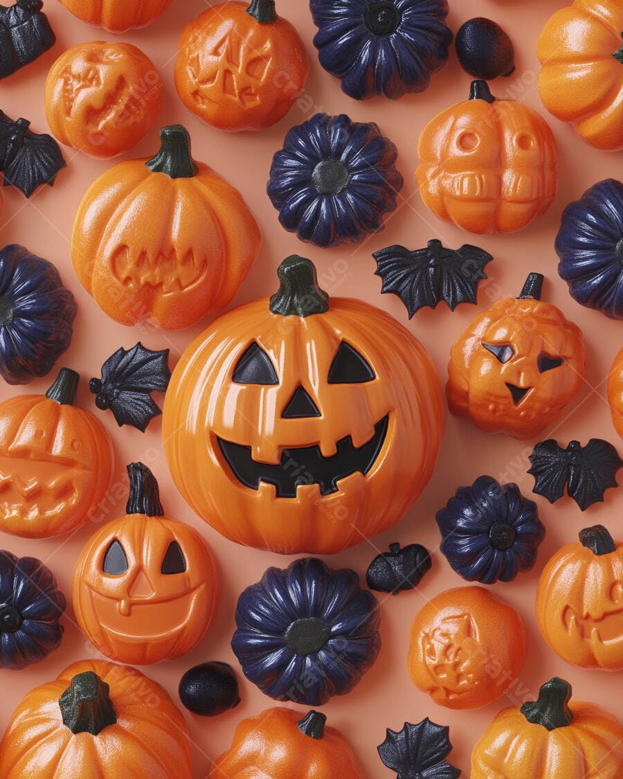 Foto Abóboras Halloween Jack-o'-lantern Morcegos Fundo Laranja