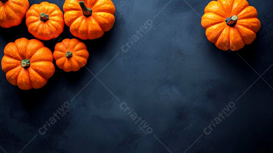 Foto Abóboras Halloween Fundo Escuro Flat Lay