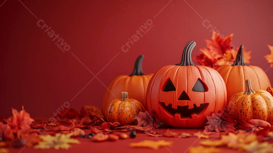 Foto Abóboras de Halloween Decoração Outono Vermelho