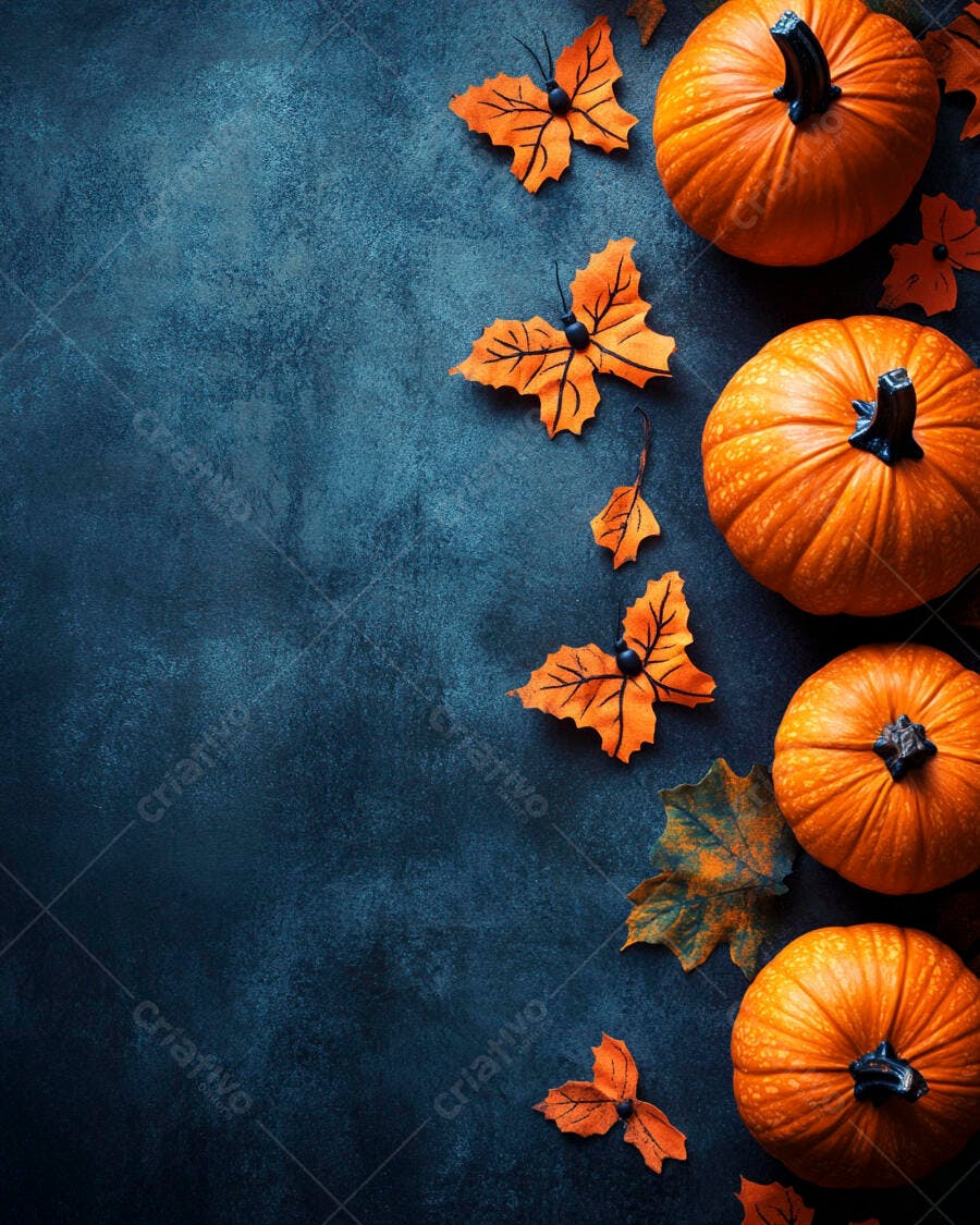 Foto Abóboras Folhas Outono Halloween Fundo Escuro
