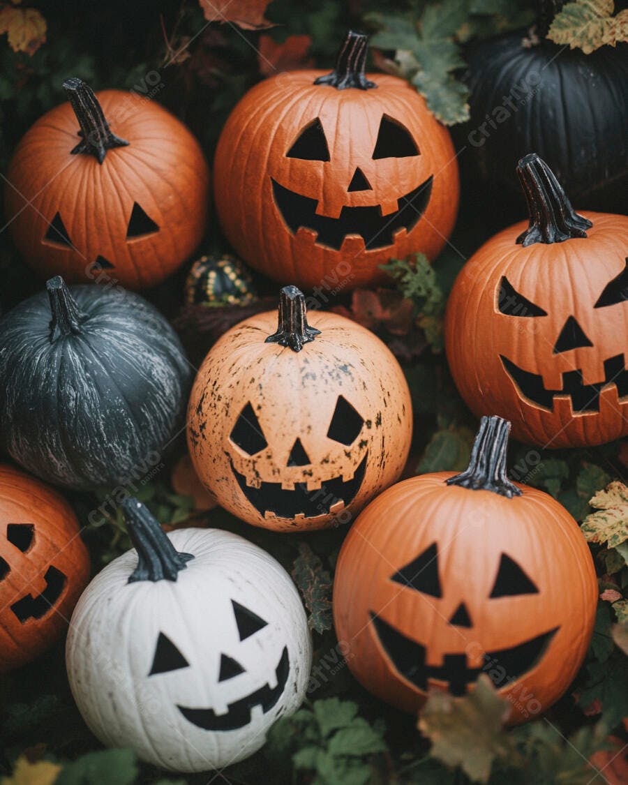 Foto Abóboras Halloween Jack-o'-lanterns Outubro Fundo Escuro